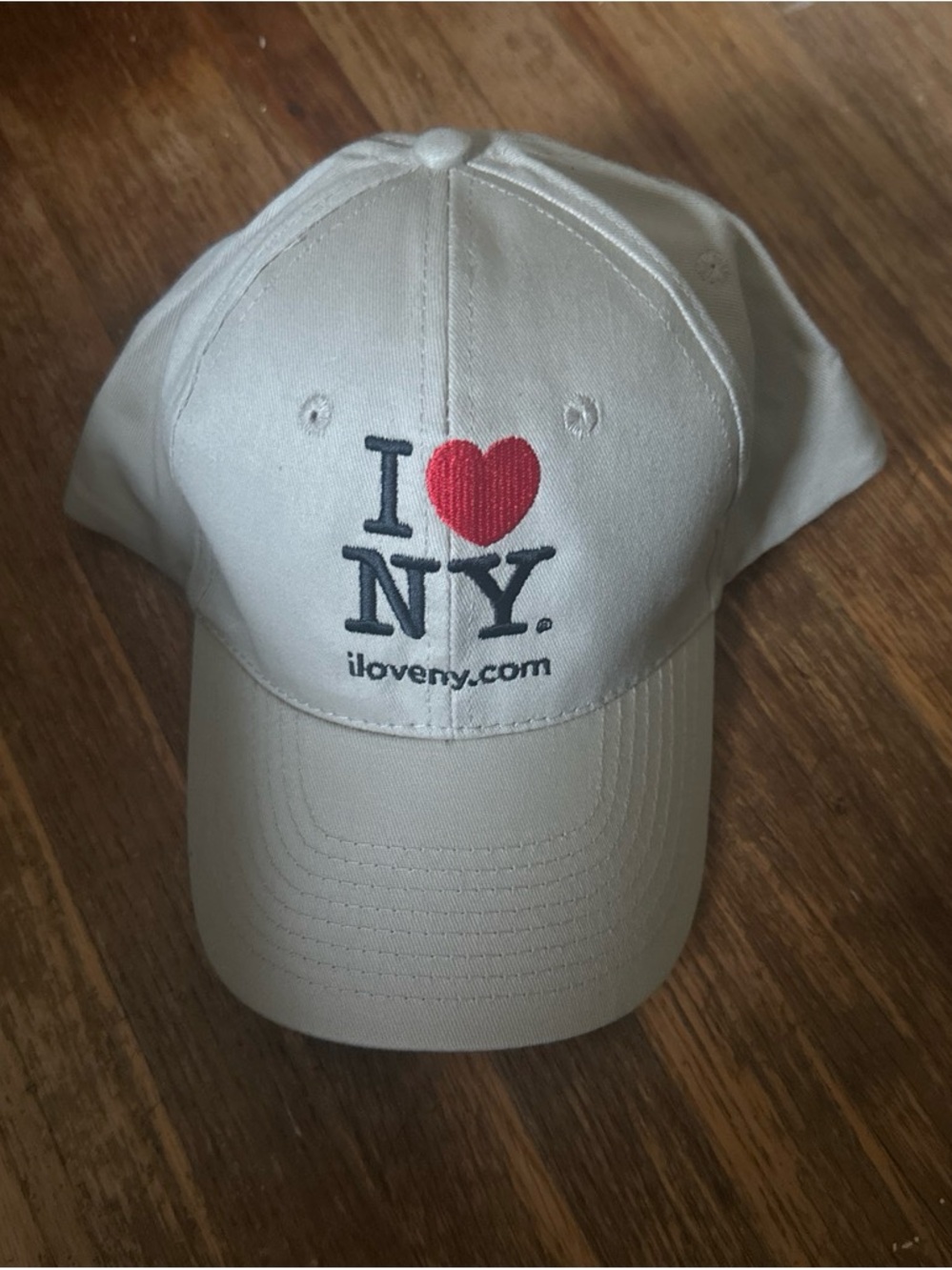 I Love NY Beige Baseball Cap with Red Heart Logo